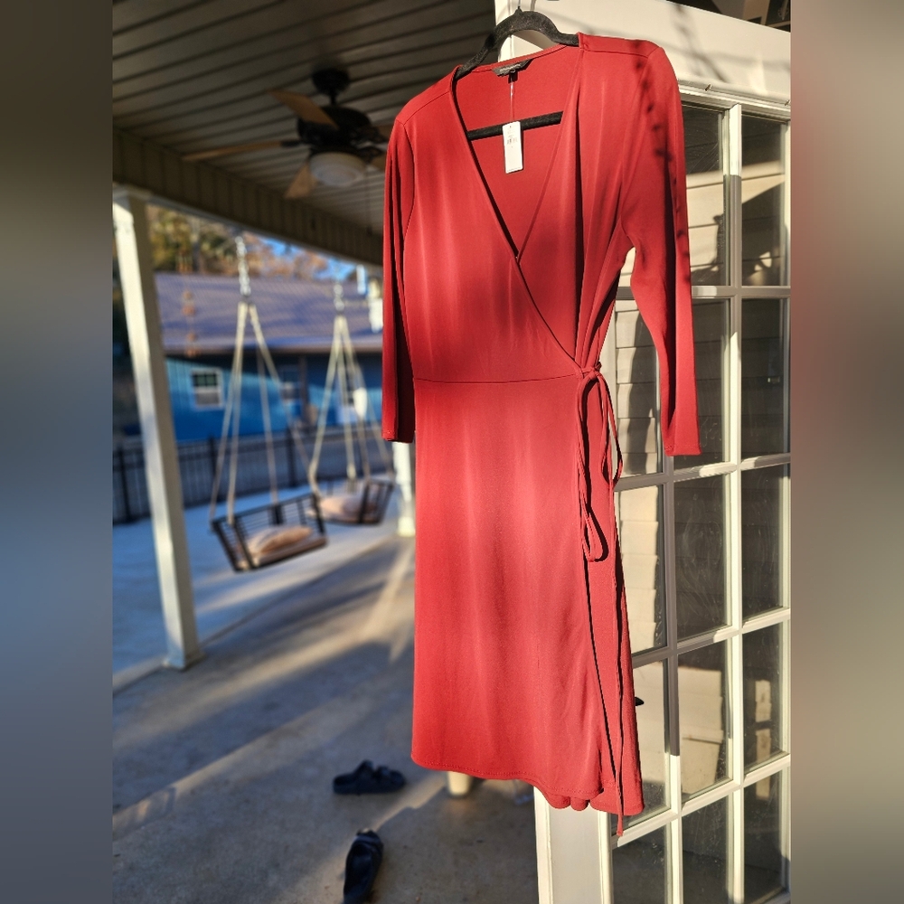Classy Raspberry Red Wrap Dress - Picture 2 of 10
